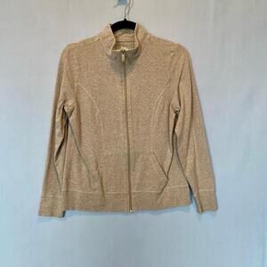 GVS Gloria Vanderbilt Sport Gray Zip Up Jacket Size M Lightweight Knit Athleisur